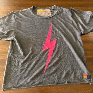 Aviator Nation Charcoal Tee with Neon Pink Lightning